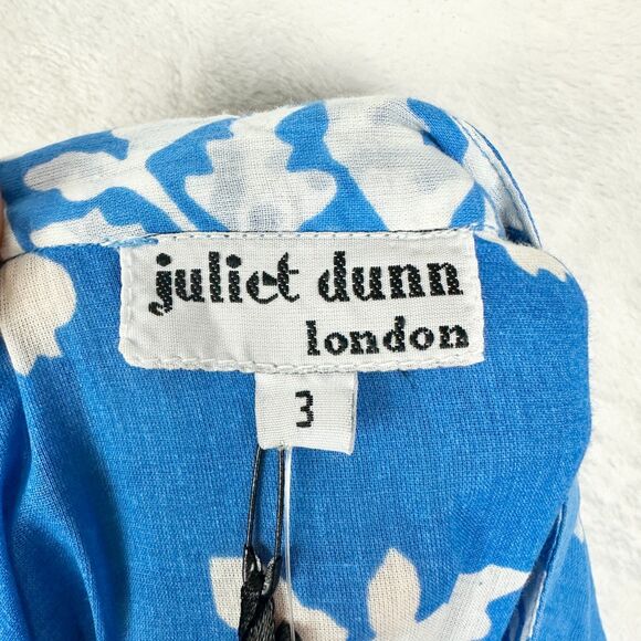 Juliet Dunn Floral Cotton Mini Dress Size 3 US 8-10 NWT Sapphire Blue Scalloped - Picture 9 of 11